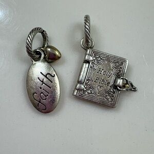 Brighton Silver Faith and Holy Bible Charms (2) Cross Religious Jewelry Bracelet